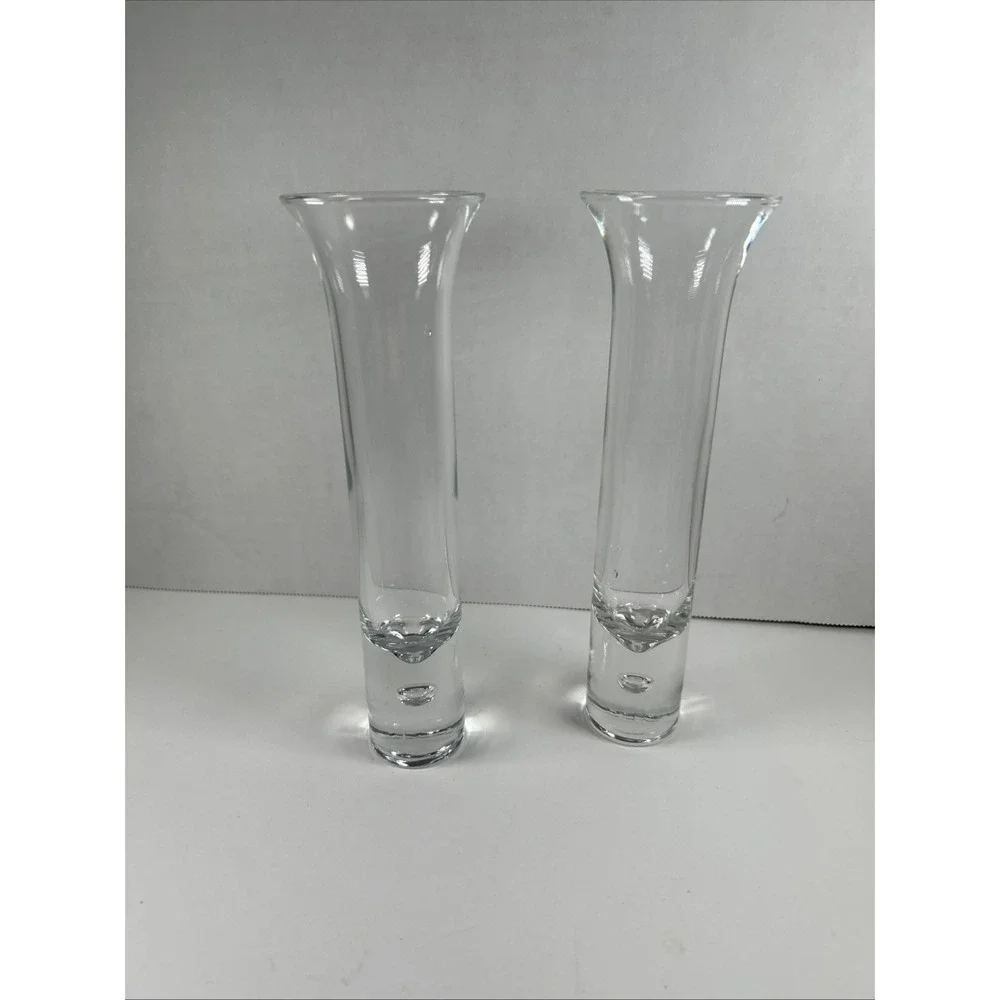 Set 2 Bud Vases 1980's Cutsie Crown Corning Clear Glass‎ Vase Bubble